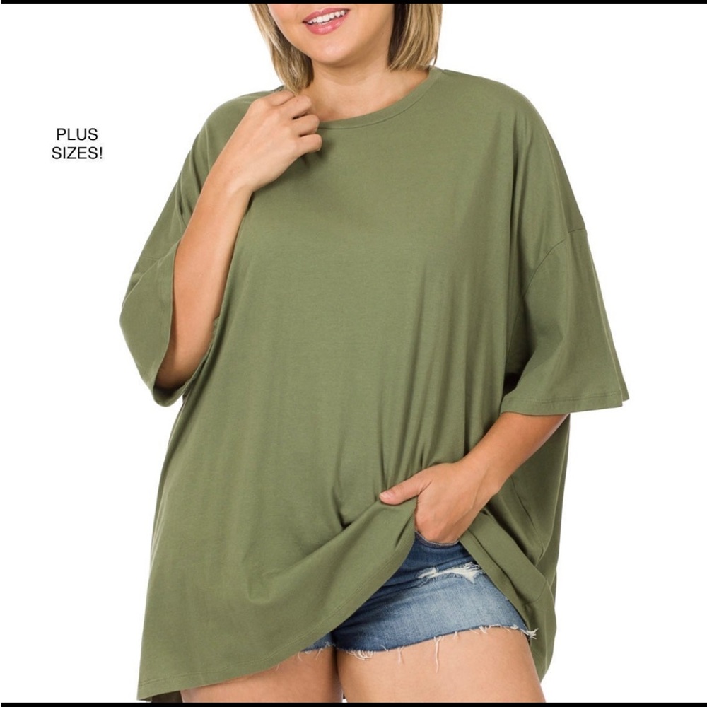 ZENANA 
Oversized Cotton Boyfriend Drop Shoulder 
Vneck TShirt Top